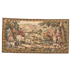 Grazioso arazzo Jacquard francese d'epoca in stile Aubusson "Caccia con segugi".
