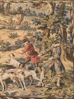 Hübscher französischer Jacquard-Wandteppich im Aubusson-Stil " Jagd mit Hunden "