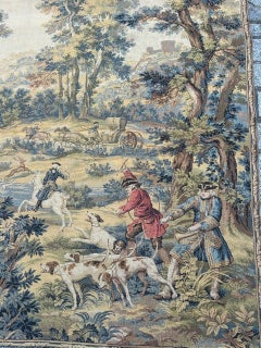 Hübscher französischer Jacquard-Wandteppich im Aubusson-Stil " Jagd mit Hunden "