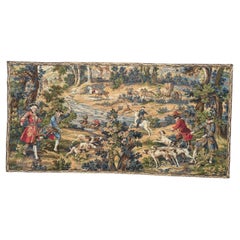 Hübscher französischer Jacquard-Wandteppich im Aubusson-Stil " Jagd mit Hunden "