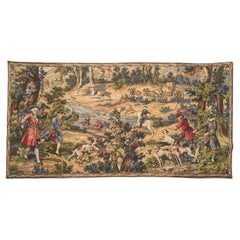 Hübscher französischer Jacquard-Wandteppich im Aubusson-Stil " Jagd mit Hunden "