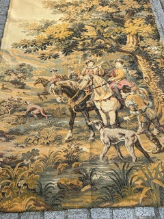 Pretty vintage French Aubusson style Jacquard Tapestry "Hunting with hounds”