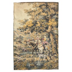 Pretty vintage French Aubusson style Jacquard Tapestry "Hunting with hounds”