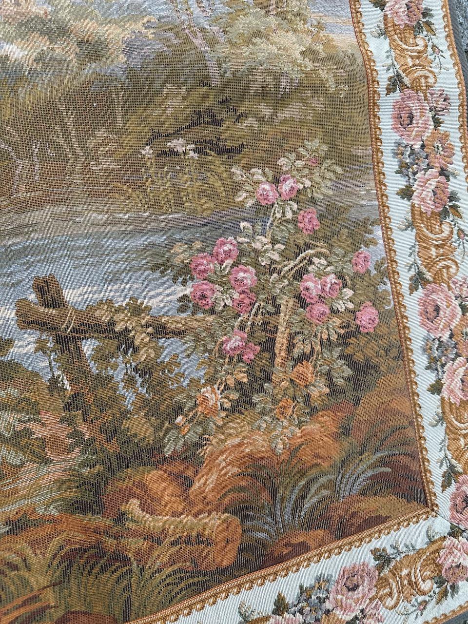 Pretty Vintage French Aubusson Style Jacquard Tapestry « pastoral loves » For Sale 5