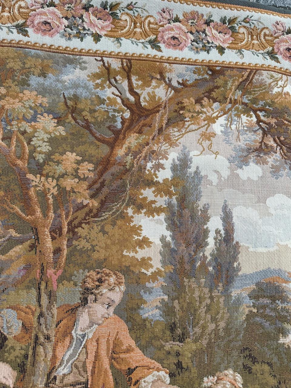 Pretty Vintage French Aubusson Style Jacquard Tapestry « pastoral loves » For Sale 6