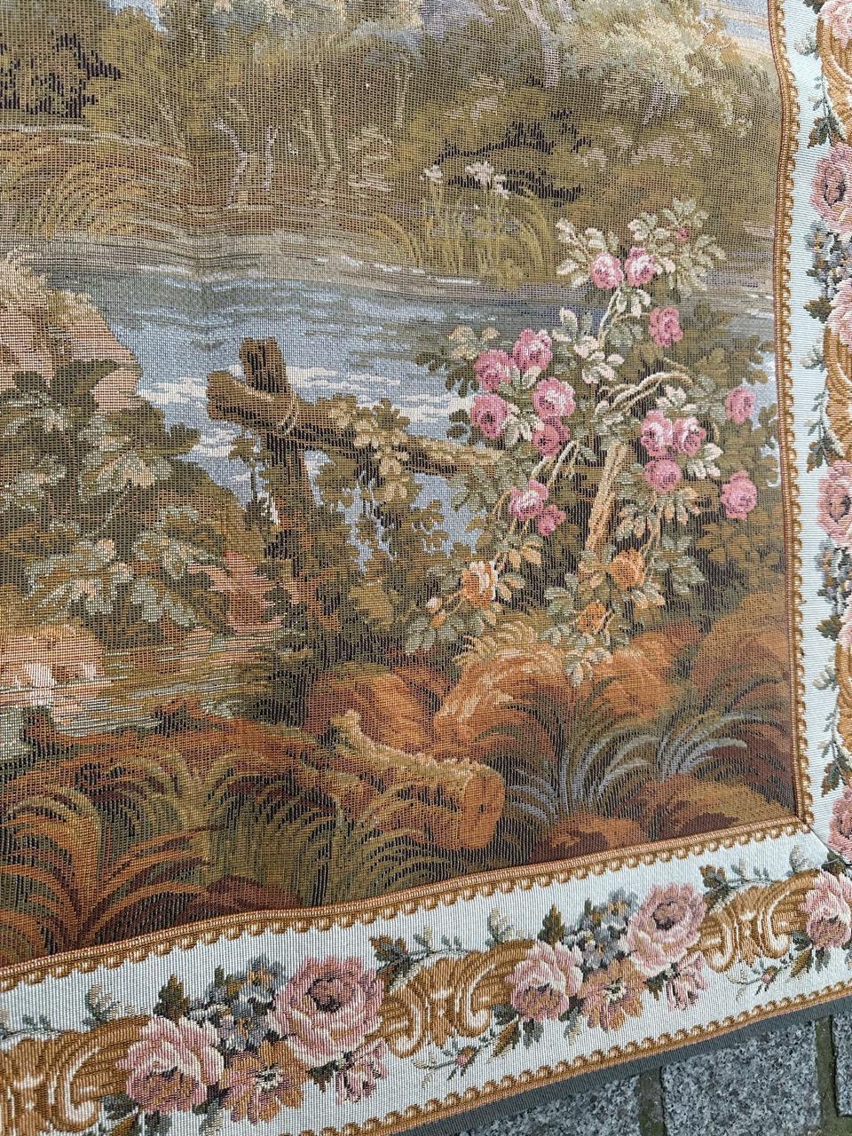 Pretty Vintage French Aubusson Style Jacquard Tapestry « pastoral loves » For Sale 7