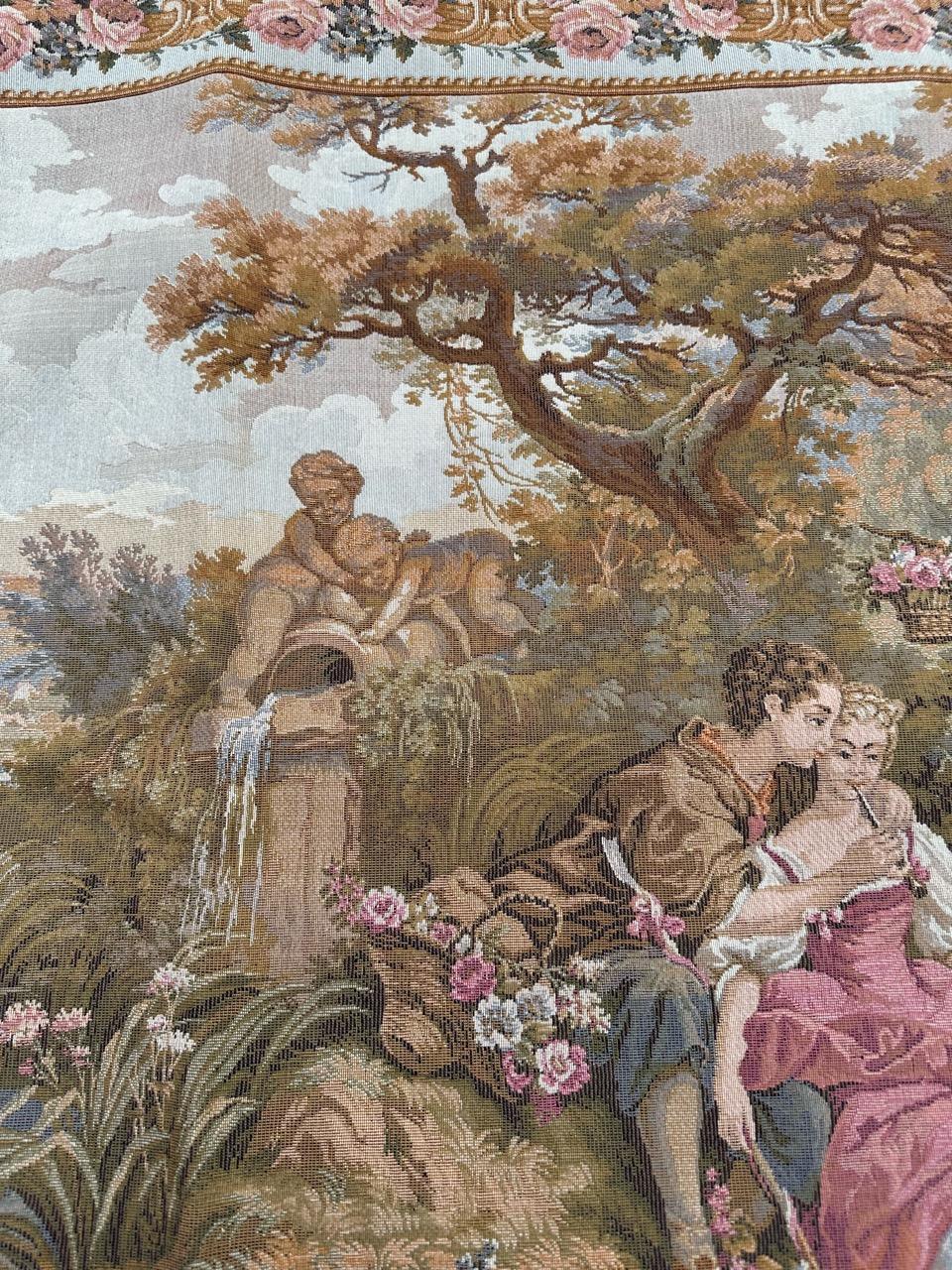 Pretty Vintage French Aubusson Style Jacquard Tapestry « pastoral loves » For Sale 11