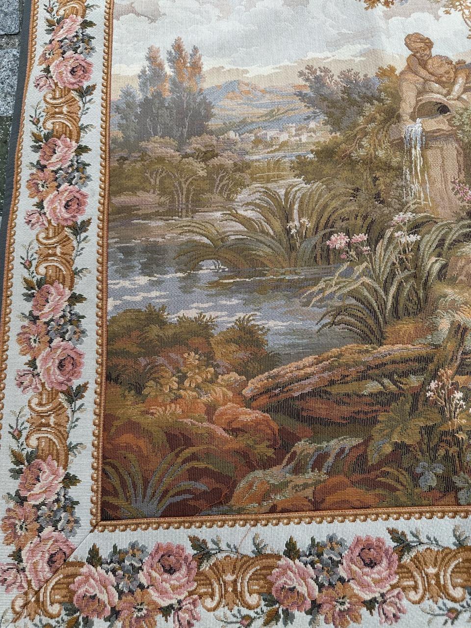 Pretty Vintage French Aubusson Style Jacquard Tapestry « pastoral loves » For Sale 12