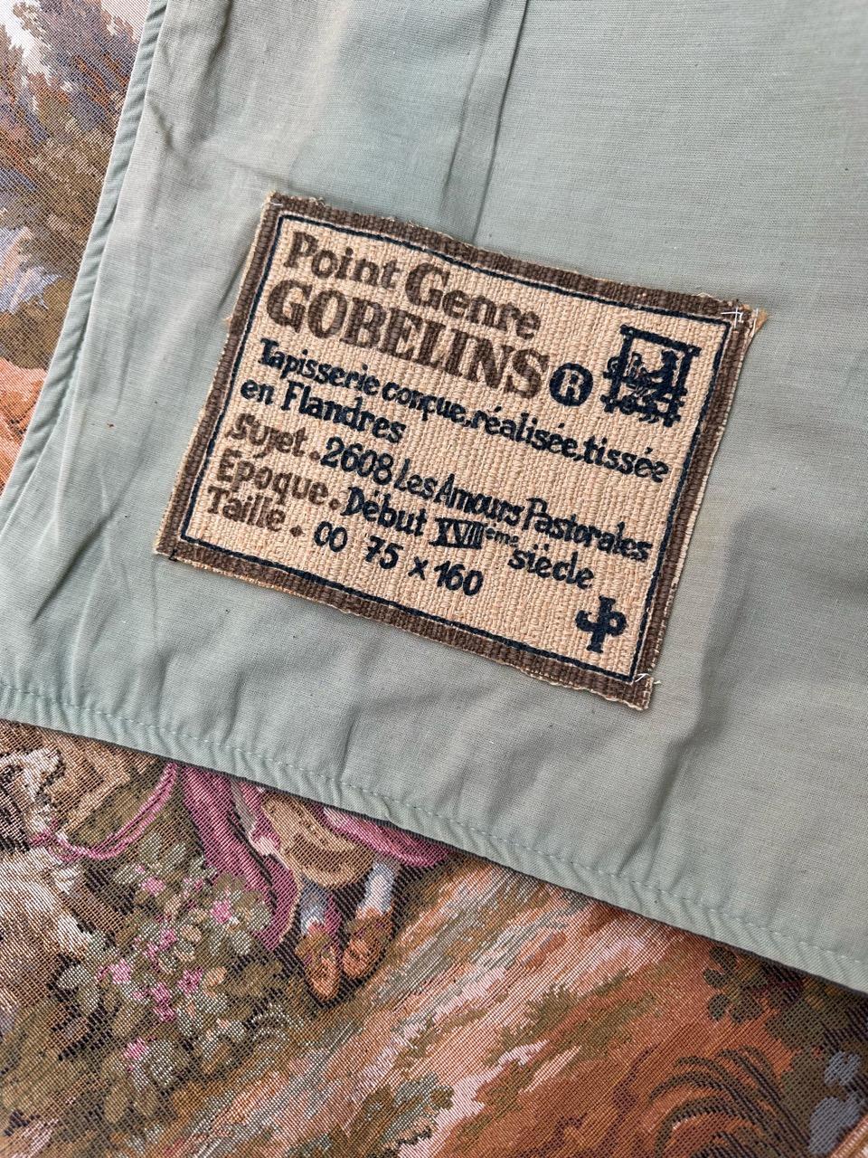 Pretty Vintage French Aubusson Style Jacquard Tapestry « pastoral loves » For Sale 14
