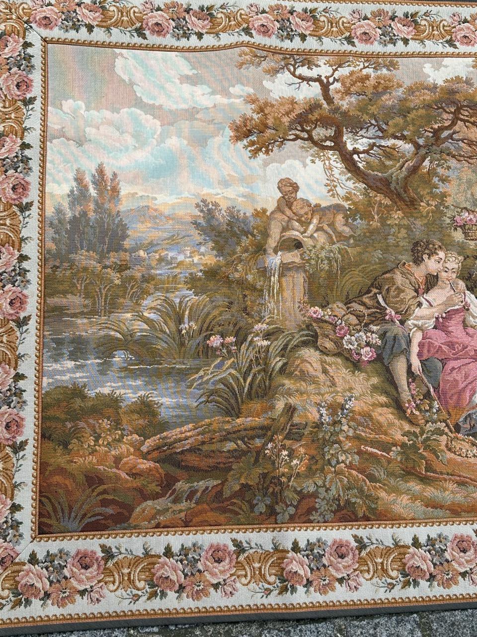 Machine-Made Pretty Vintage French Aubusson Style Jacquard Tapestry « pastoral loves » For Sale