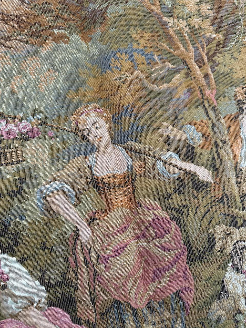 Wool Pretty Vintage French Aubusson Style Jacquard Tapestry « pastoral loves » For Sale