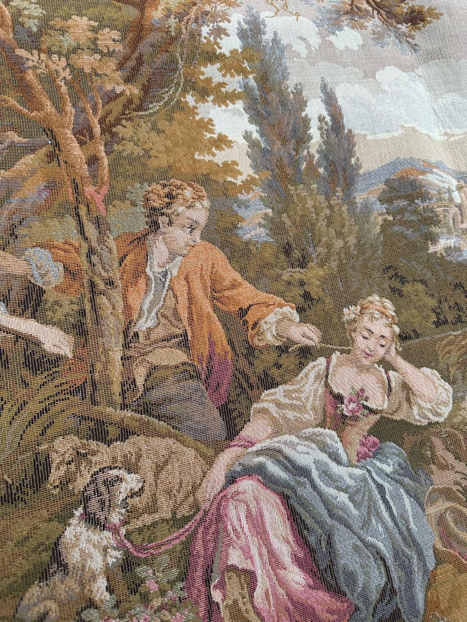 Pretty Vintage French Aubusson Style Jacquard Tapestry « pastoral loves » For Sale 1