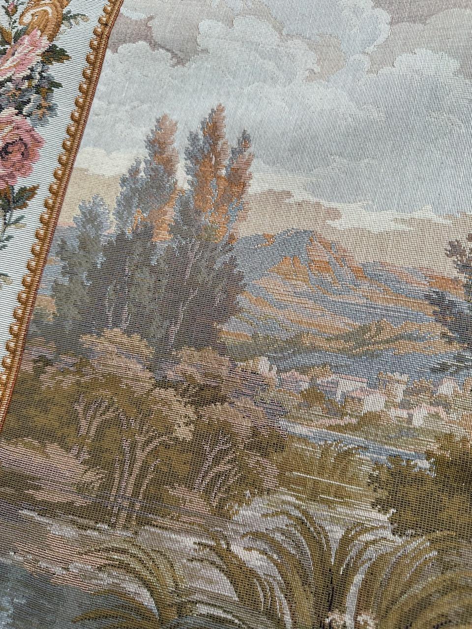 Pretty Vintage French Aubusson Style Jacquard Tapestry « pastoral loves » For Sale 3