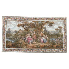 Grazioso arazzo jacquard francese vintage in stile Aubusson "amori pastorali".