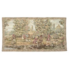 pretty vintage French Aubusson style Jacquard tapestry royal hunt design