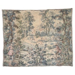 pretty vintage French Aubusson style Jacquard tapestry royal hunting design