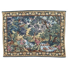 Bonito Tapiz de Jacquard Estilo Aubusson Francés Vintage, Verdure