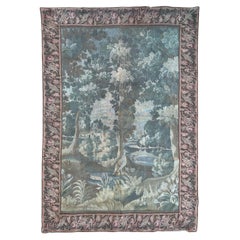 pretty vintage French Aubusson style Jacquard tapestry verdure with bird design