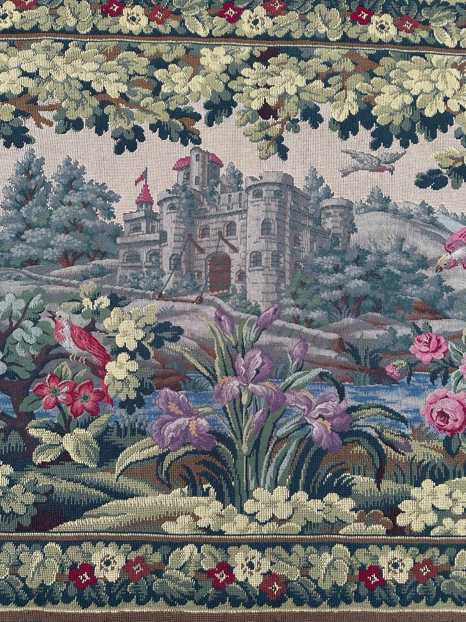 Machine-Made Bobyrug’s Pretty vintage french Aubusson style Jaquar tapestry  For Sale