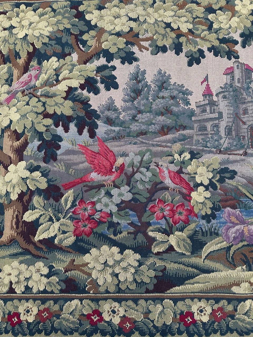Bobyrug’s Pretty vintage french Aubusson style Jaquar tapestry  In Good Condition For Sale In Saint Ouen, FR