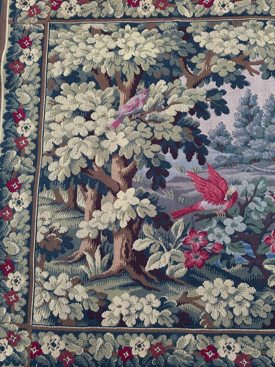20th Century Bobyrug’s Pretty vintage french Aubusson style Jaquar tapestry  For Sale