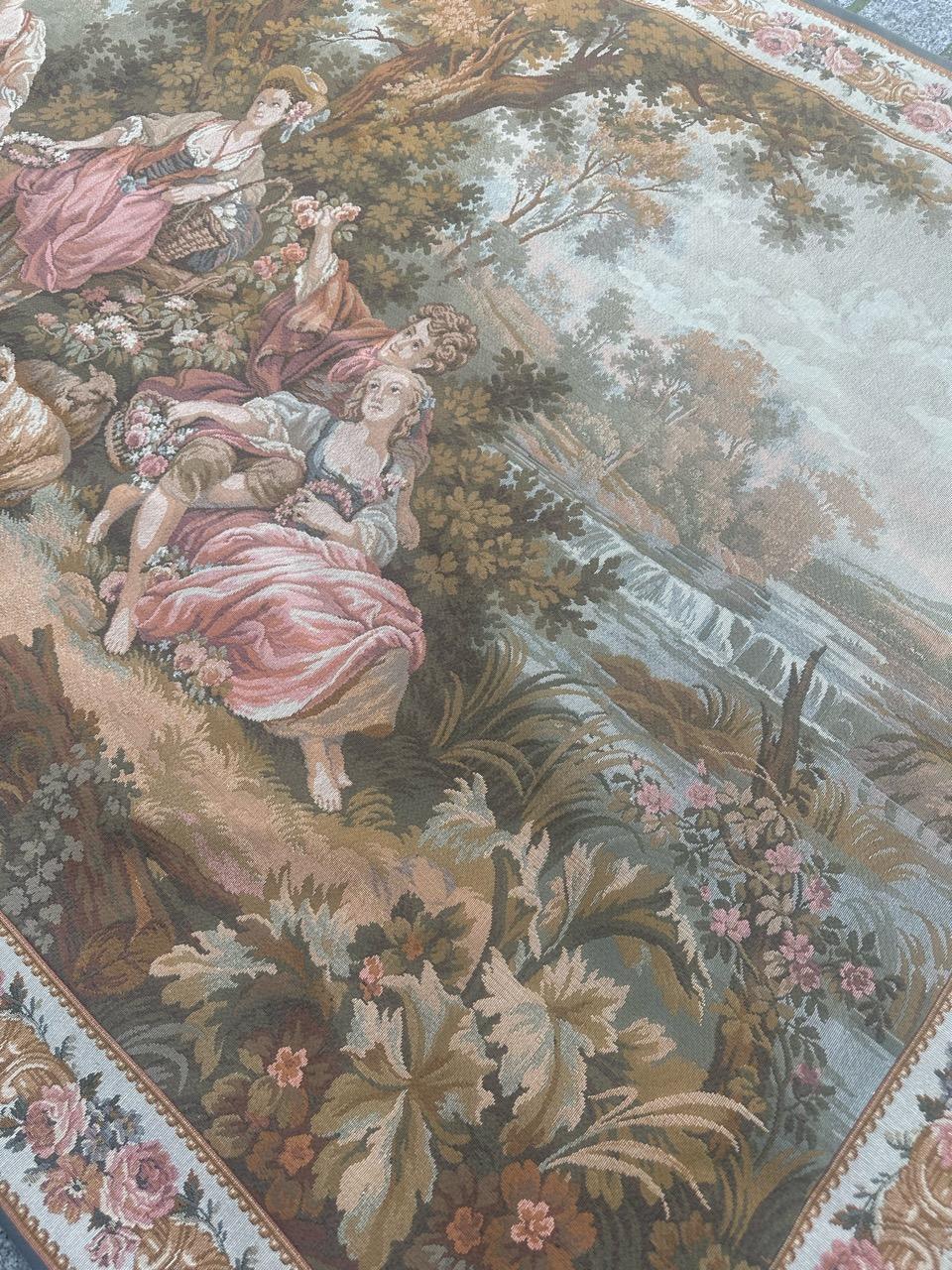 Schöner französischer Jaquar-Wandteppich im Aubusson-Stil, Gallant-Meeting im Angebot 3