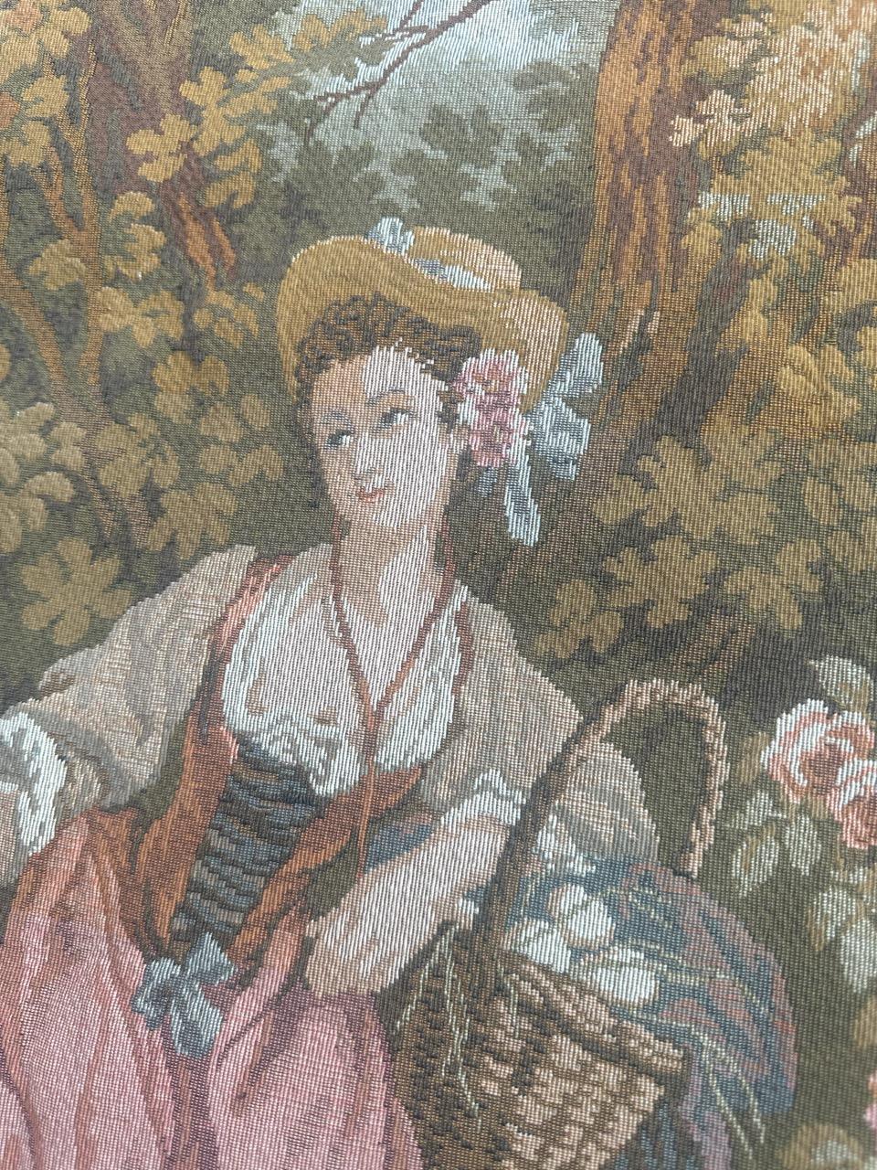 Schöner französischer Jaquar-Wandteppich im Aubusson-Stil, Gallant-Meeting im Angebot 8