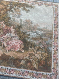 Pretty vintage French Aubusson style Jaquar Tapestry “ Gallant meeting”