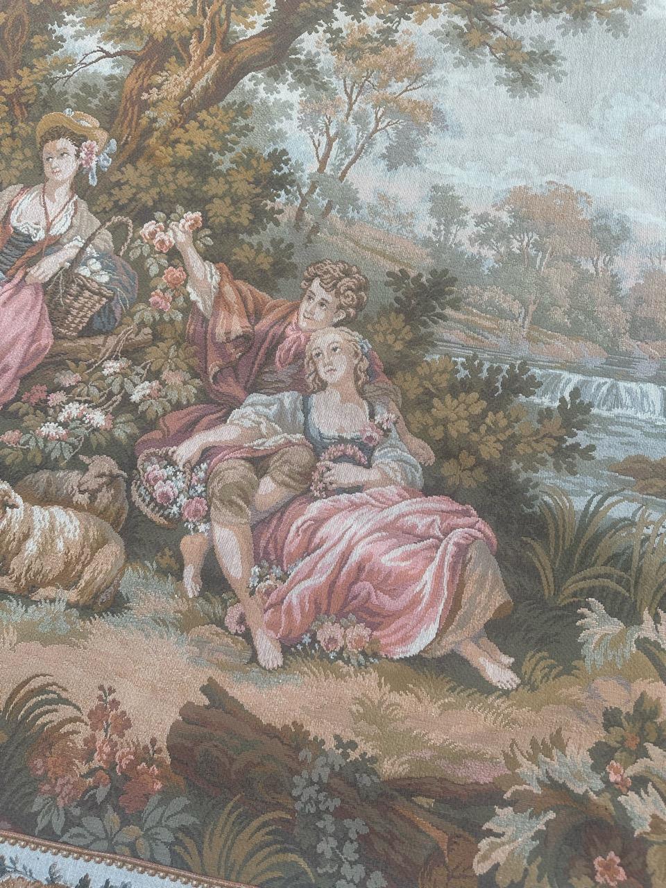 Schöner französischer Jaquar-Wandteppich im Aubusson-Stil, Gallant-Meeting (Französisch) im Angebot