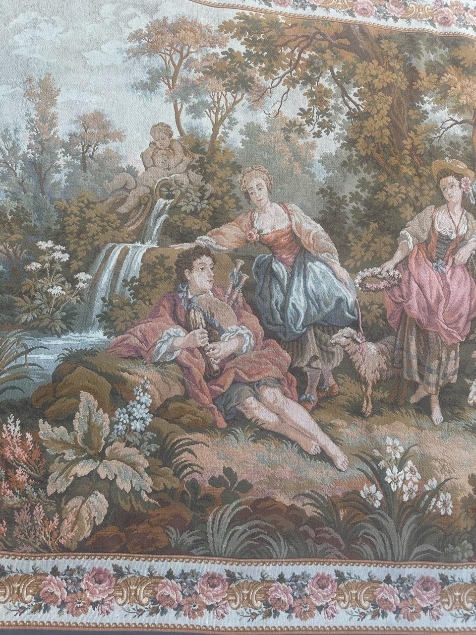 Schöner französischer Jaquar-Wandteppich im Aubusson-Stil, Gallant-Meeting (Maschinell gefertigt) im Angebot