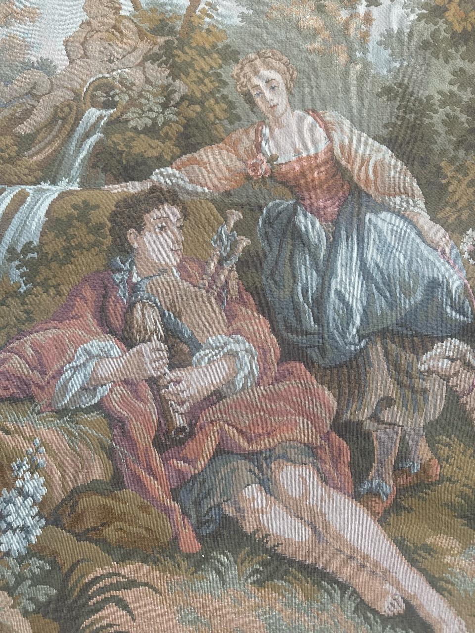 Schöner französischer Jaquar-Wandteppich im Aubusson-Stil, Gallant-Meeting (20. Jahrhundert) im Angebot