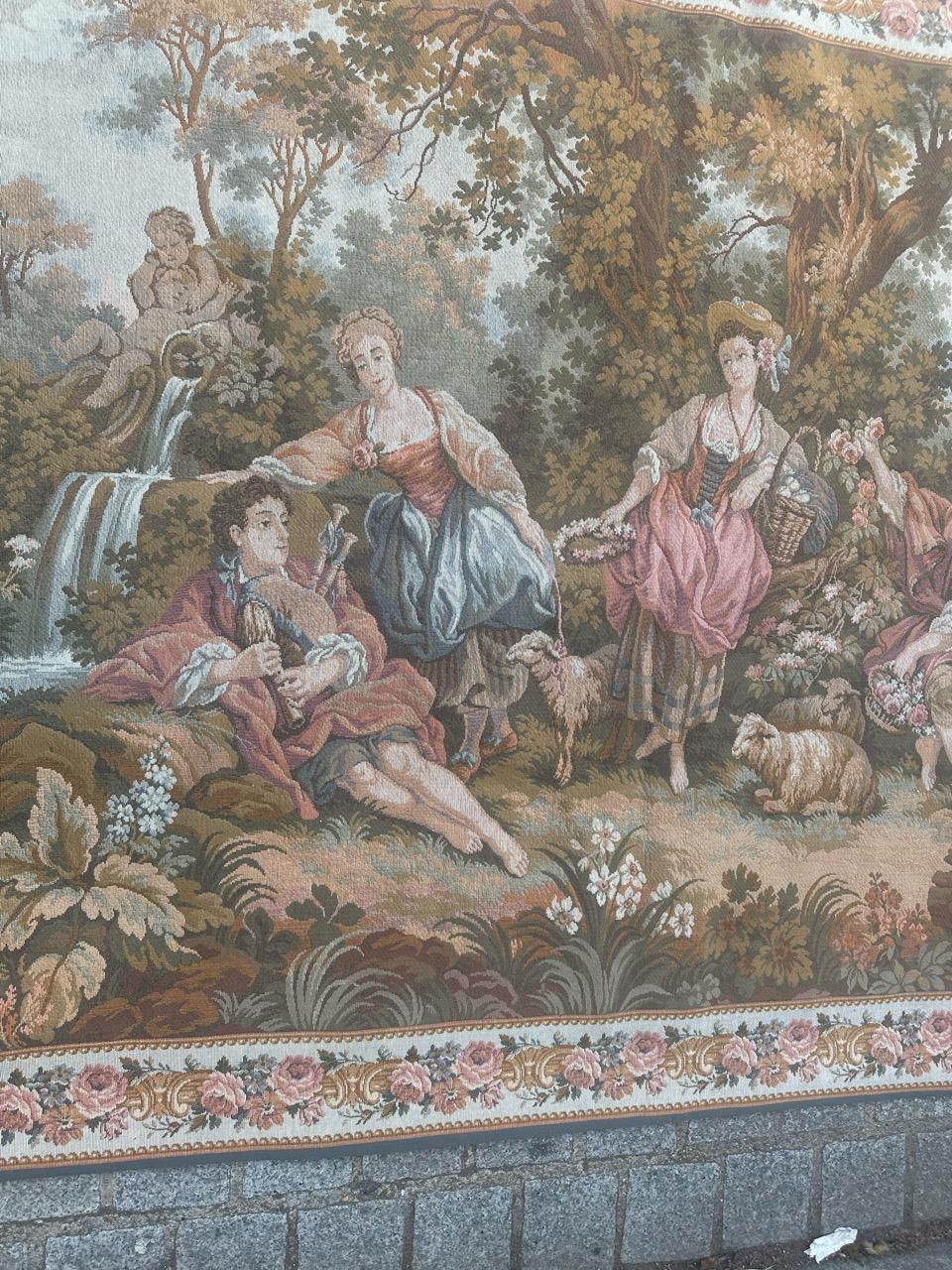 Schöner französischer Jaquar-Wandteppich im Aubusson-Stil, Gallant-Meeting (Wolle) im Angebot