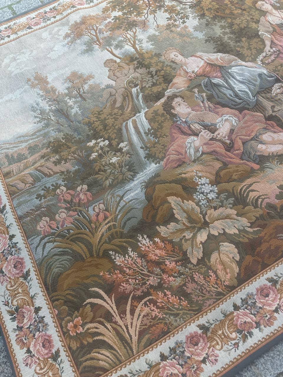Schöner französischer Jaquar-Wandteppich im Aubusson-Stil, Gallant-Meeting im Angebot 1