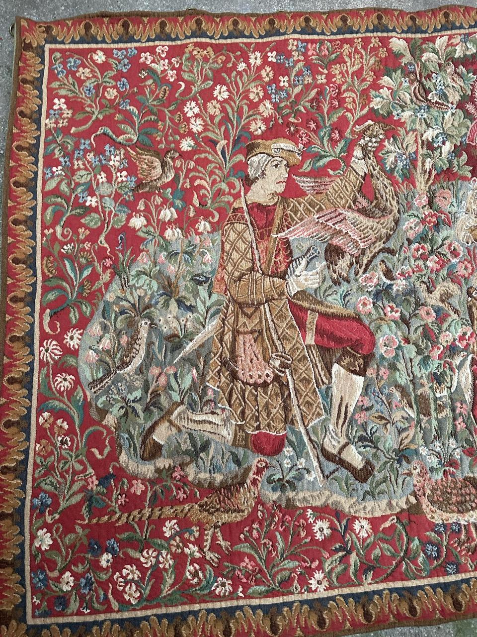 Bobyrug’s Pretty Vintage French Aubusson Style Jaquar Woven Tapestry In Good Condition For Sale In Saint Ouen, FR