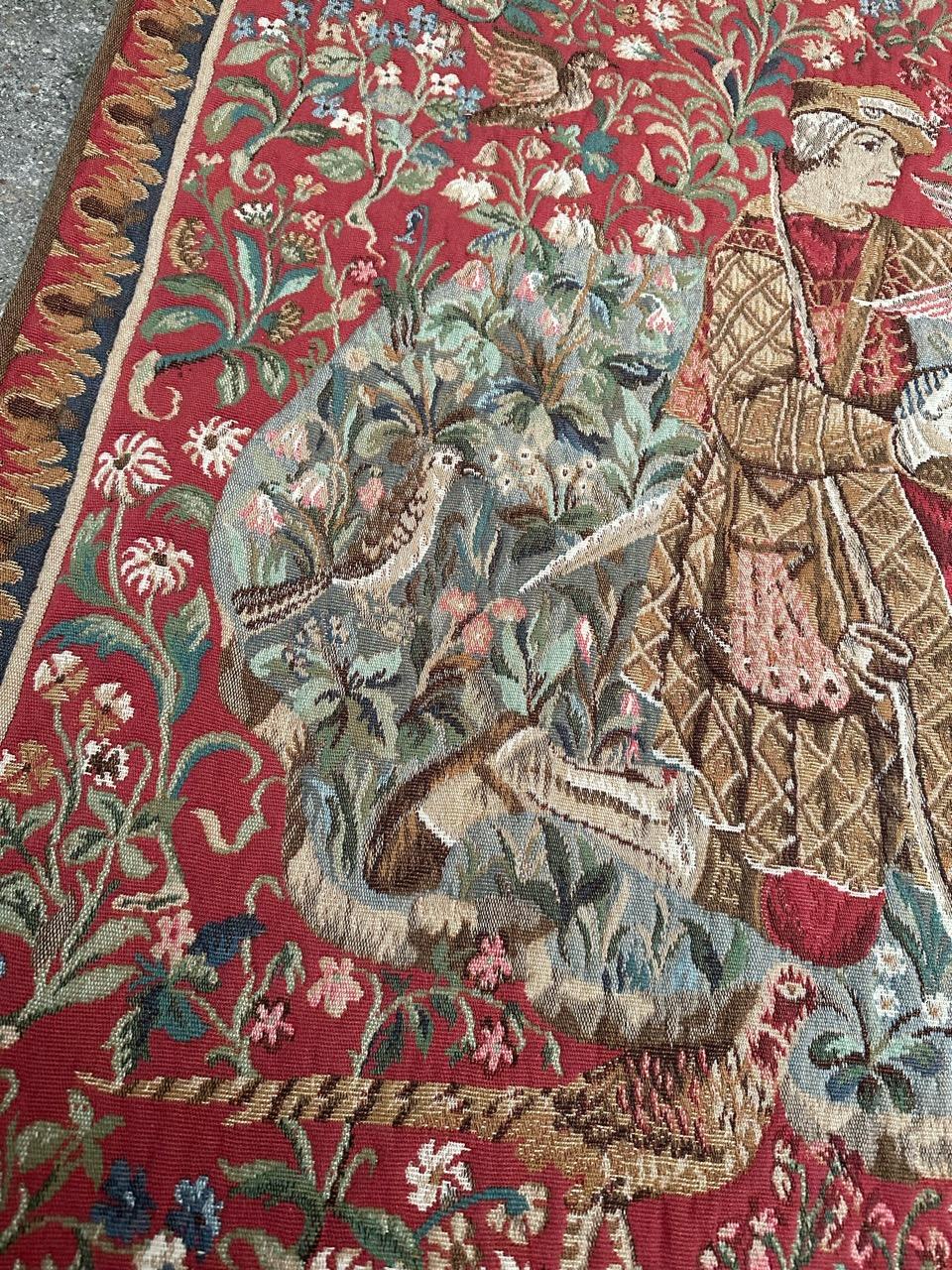 Wool Bobyrug’s Pretty Vintage French Aubusson Style Jaquar Woven Tapestry For Sale