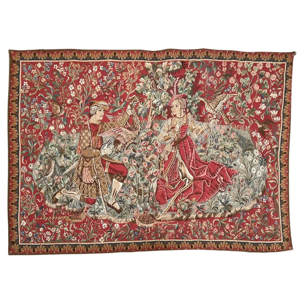 Bobyrug’s Pretty Vintage French Aubusson Style Jaquar Woven Tapestry For Sale