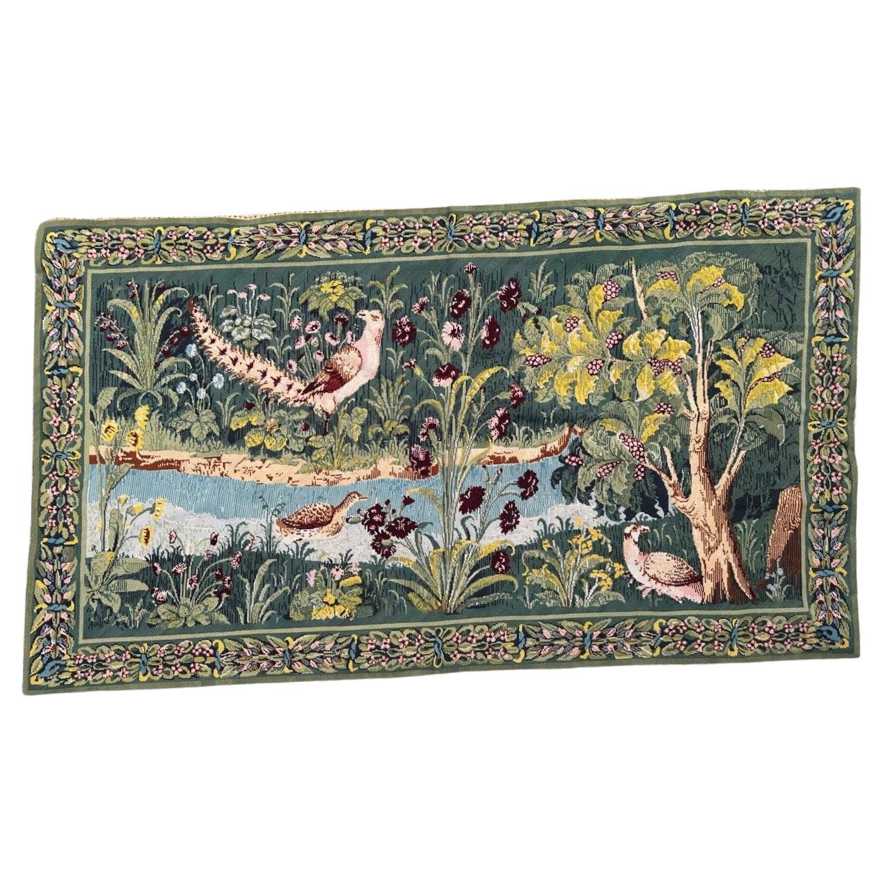 Pretty vintage French Aubusson style needlepoint tapestry, medieval design