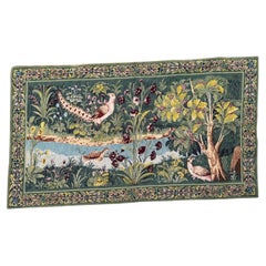 Pretty vintage French Aubusson style needlepoint tapestry, medieval design