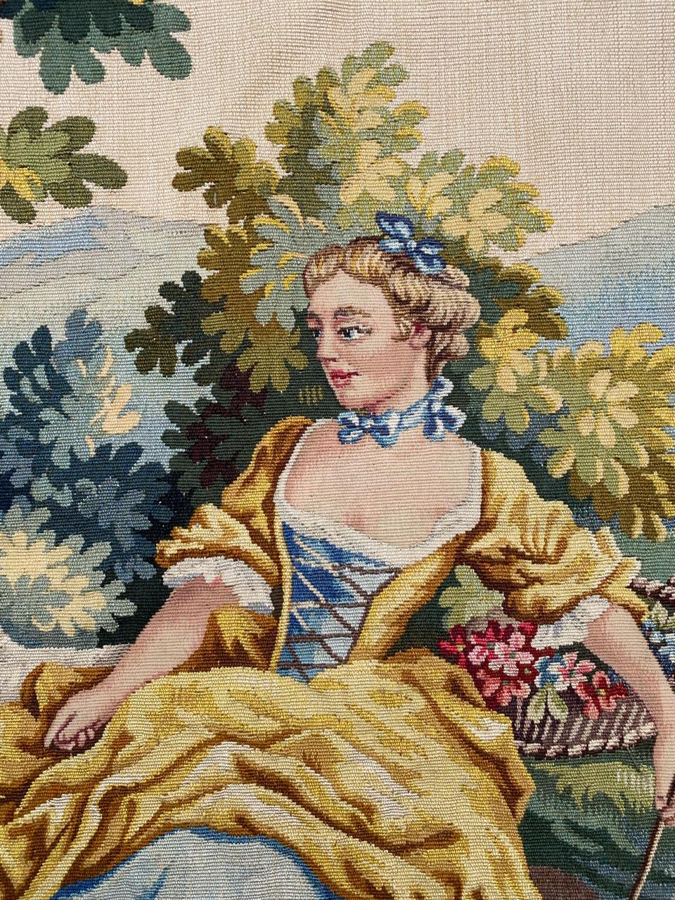 Bobyrug’s Pretty Vintage French Aubusson Tapestry For Sale 1
