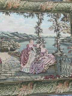 Pretty vintage French flemish Aubusson style Jacquard Tapestry “ladies and lake”