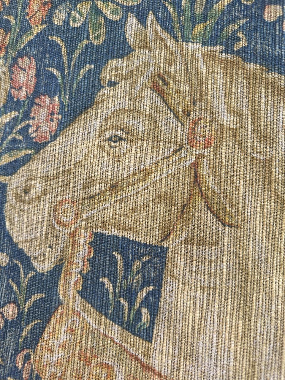 Bobyrug’s Vintage French Hand Printed Medieval Design Tapestry « Noble Amazon For Sale 9