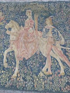 Bobyrug's Vintage French Hand Printed Medieval Design Tapestry " Noble Amazon