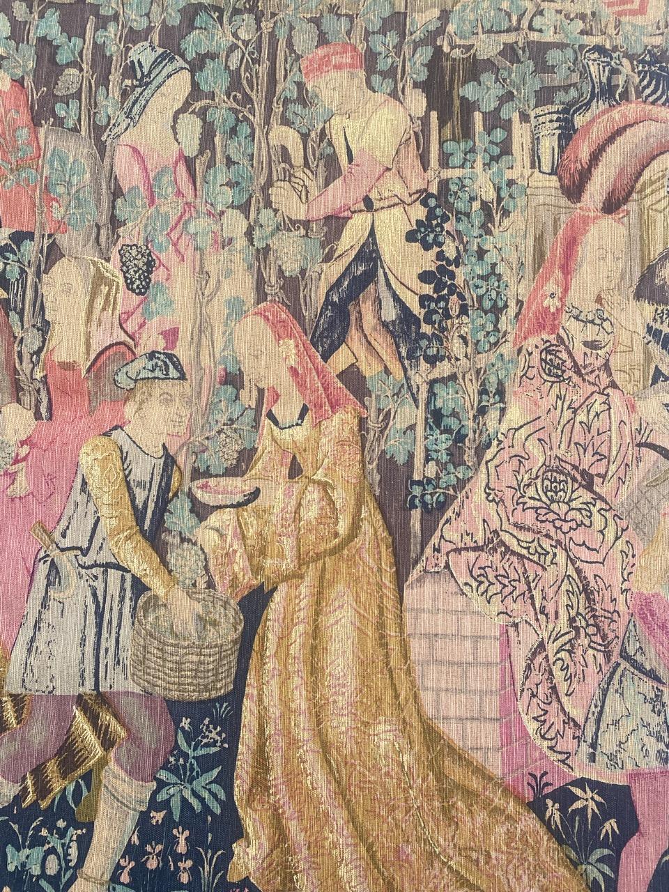 Hand-Painted Pretty Vintage French Hand Printed Tapestry Medieval Museum Design