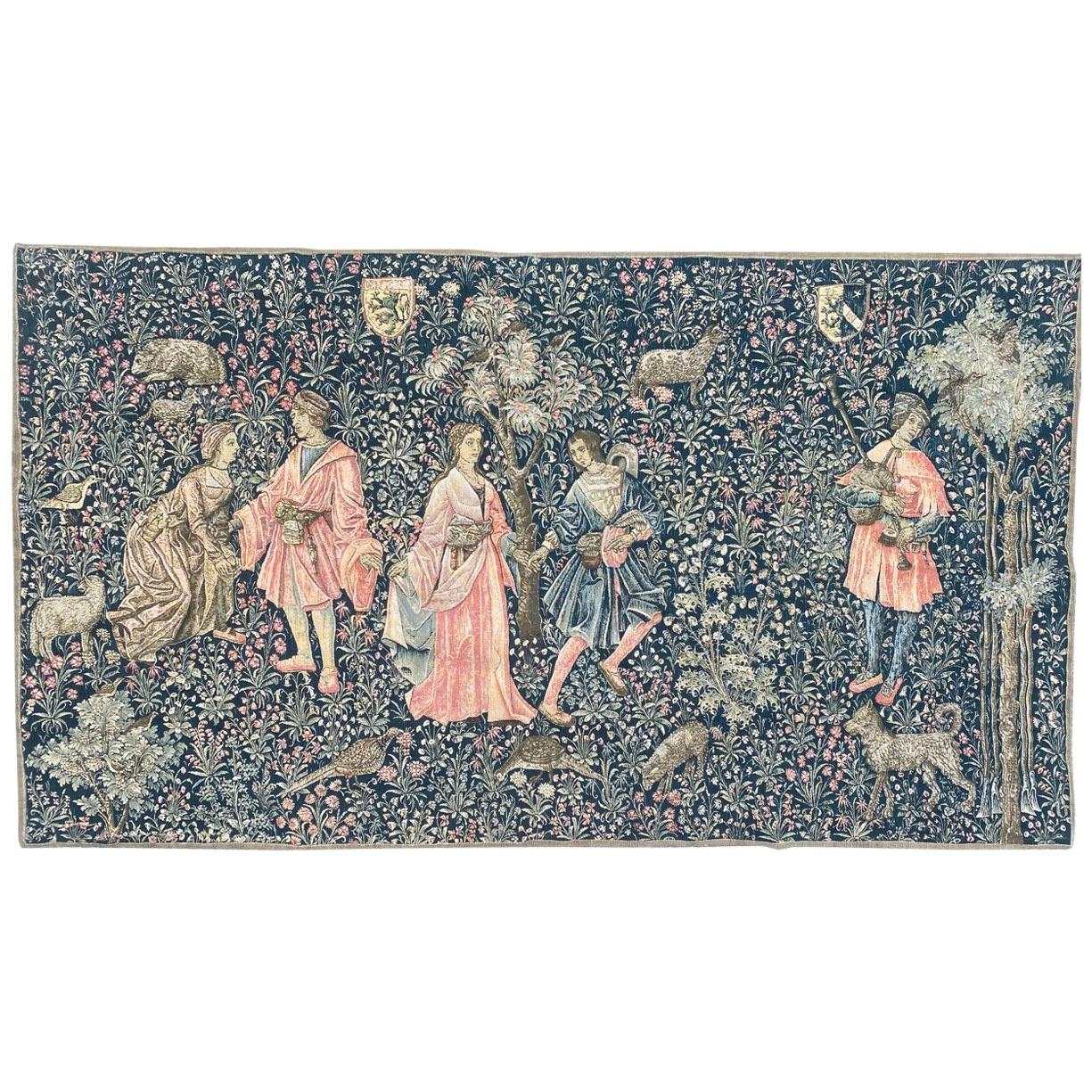 Pretty Vintage French Hand Printed Tapestry Titled "the danse"