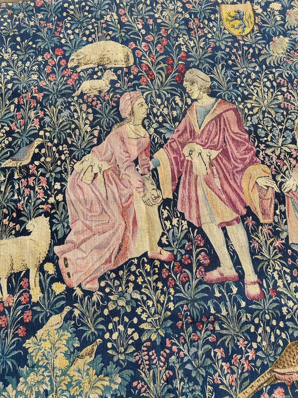 Pretty Vintage French Hand Printed Tapestry Titled 