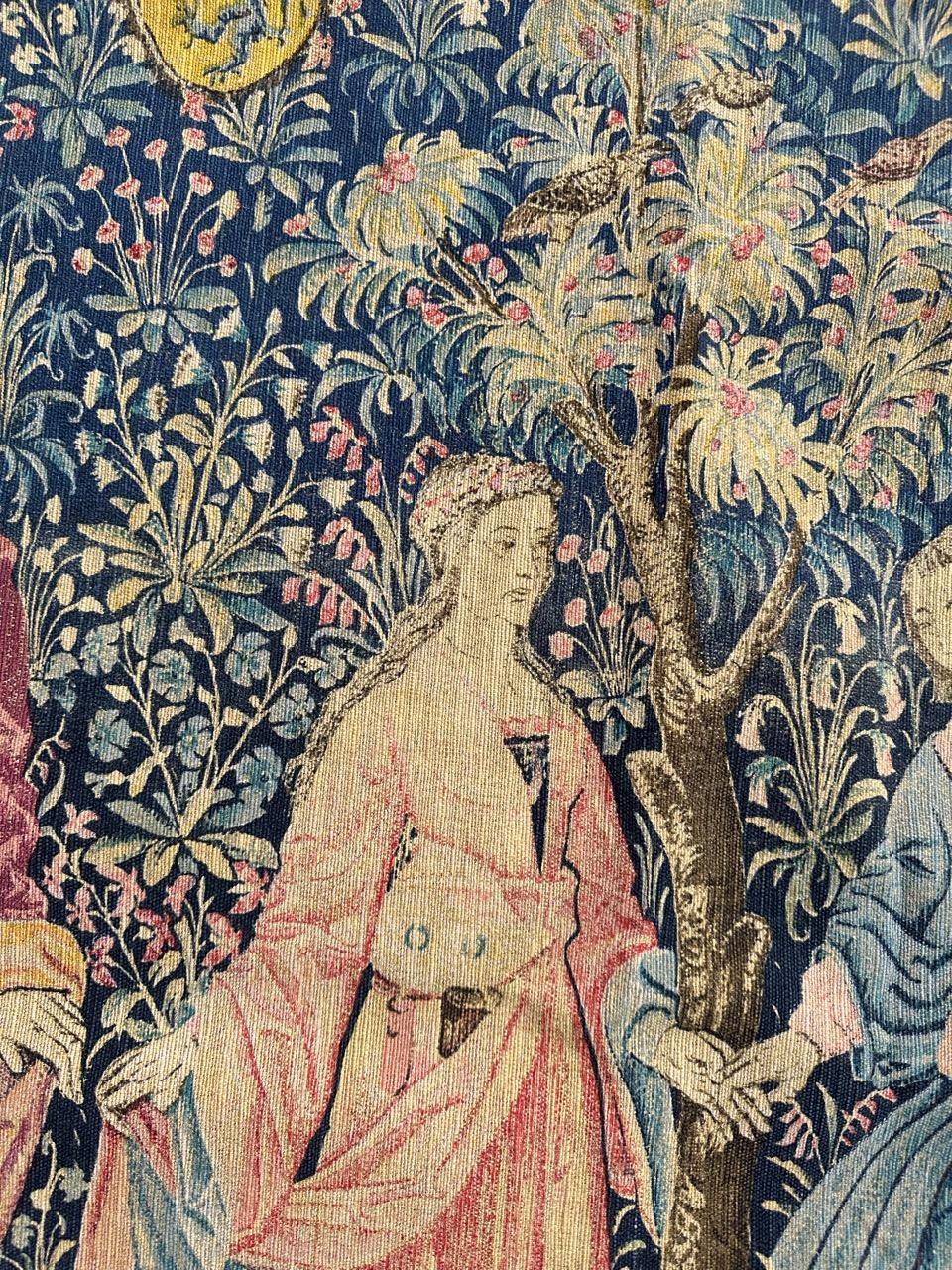 Pretty Vintage French Hand Printed Tapestry Titled 