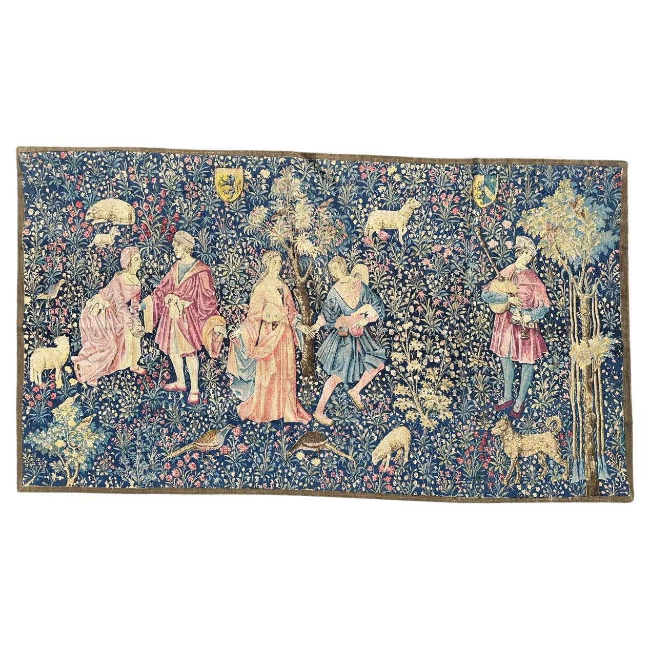 Pretty Vintage French Hand Printed Tapestry Titled "the danse" For Sale
