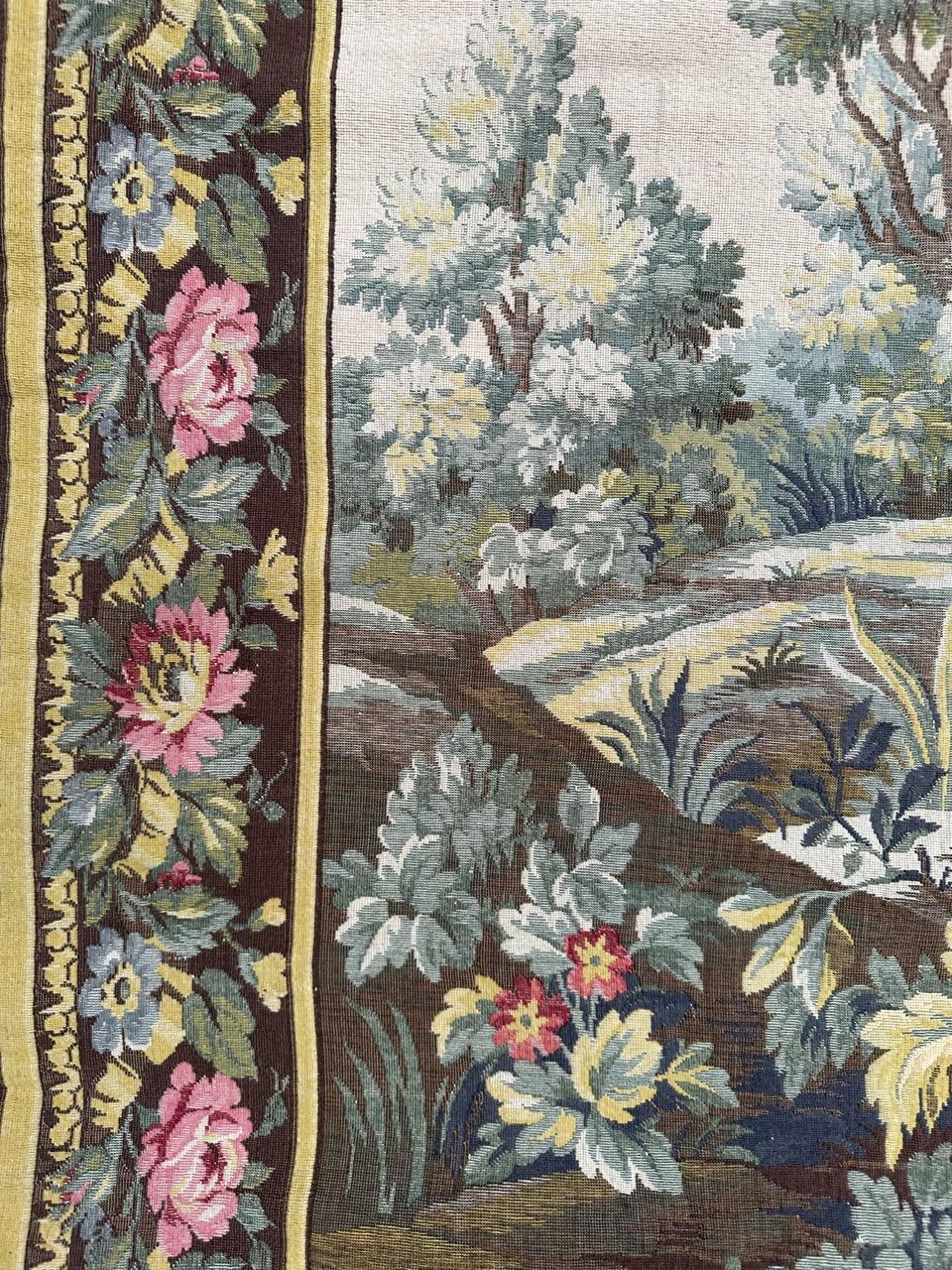 Bonito tapiz jacquard francés vintage estilo Aubusson, diseño de caza de ciervos en venta 5