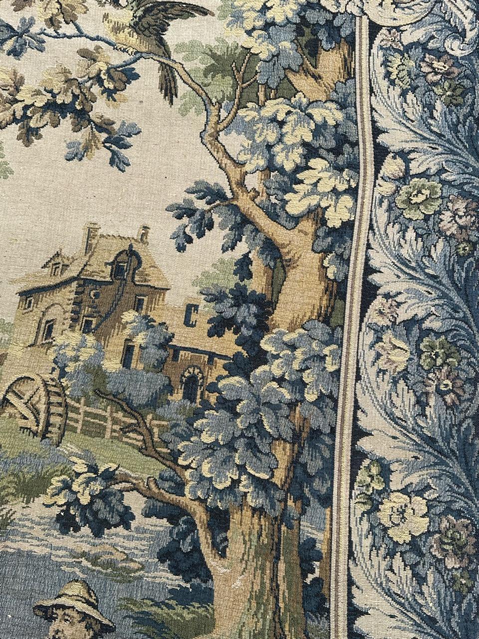 Bonito tapiz francés vintage de jacquard estilo Aubusson 