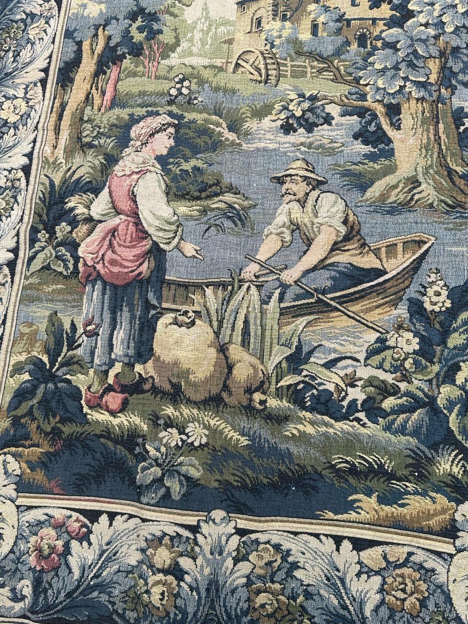 Bonito tapiz francés vintage de jacquard estilo Aubusson 